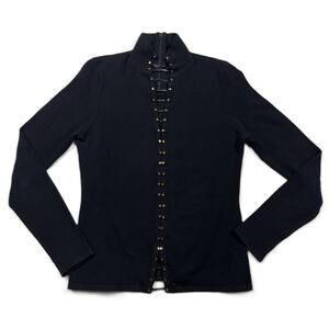 ETINCELLE CUTURE Women L Sweater Stretch Black Gold Button Up